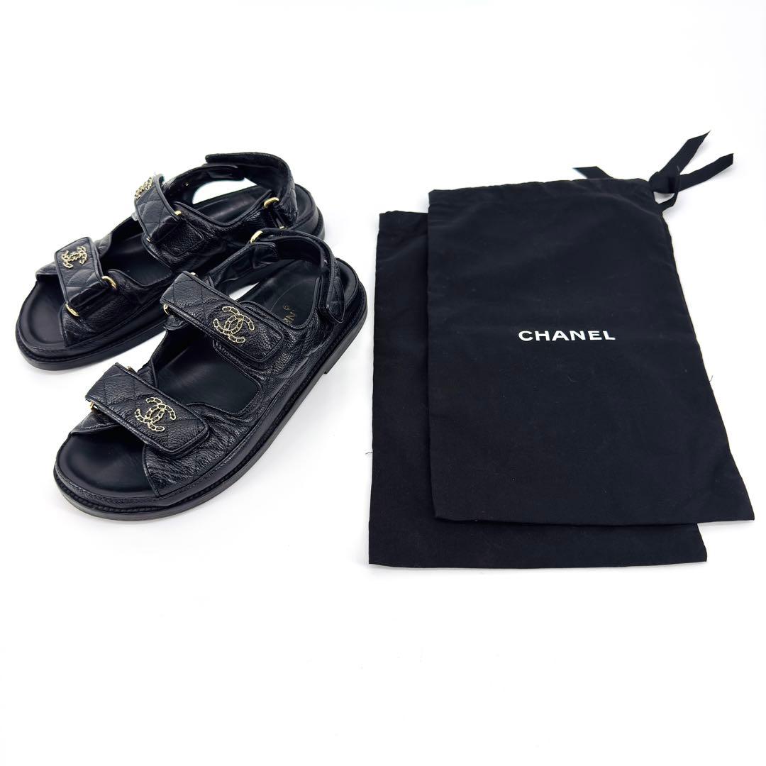 CHANEL シャネル キャビアスキン マトラッセ フッドヘット サンダル 36