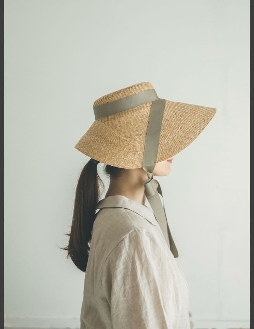 KIKONO Emmaグリーンベージュリボン　麦わら帽子