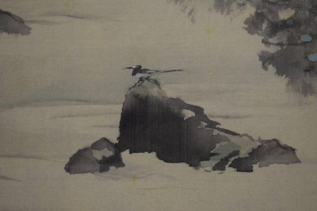 真作/佐藤古岫/山水清峡図/桐共箱付/布袋屋掛軸HI-544