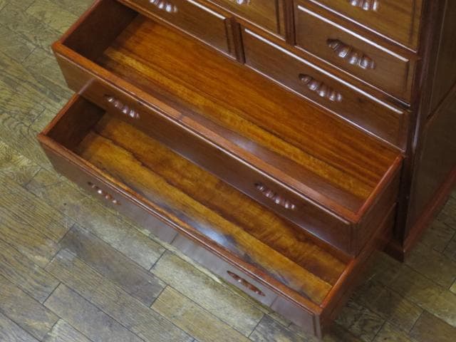 美品 総唐木 花梨 無垢材 10杯 抽斗 民芸 箪笥/チェスト/整理タンス