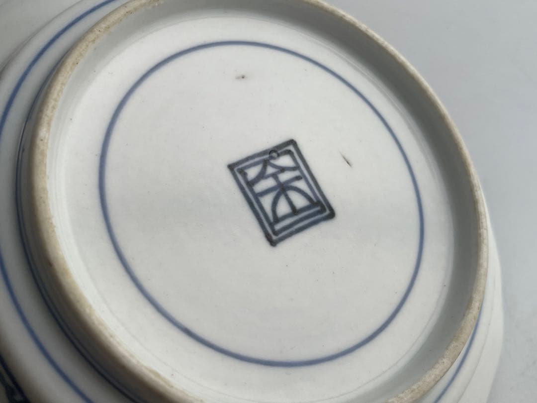 骨董　アンティーク　藍柿右衛門　梅図　蛸唐草文　輪花縁　膾皿　向付　縁錆