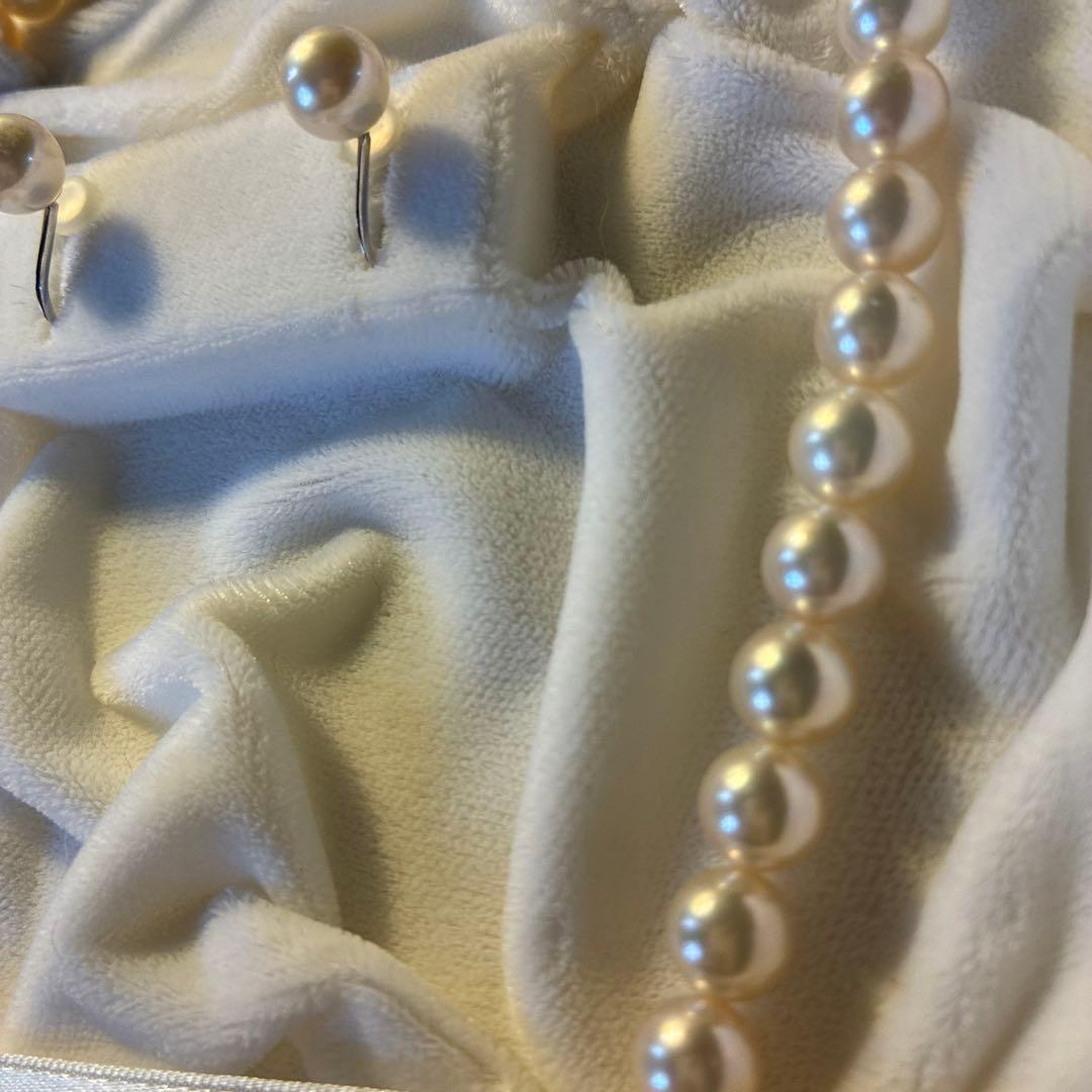 ピンキッシュホワイト本真珠 ネックレスとピアスセット◎鑑定書付き