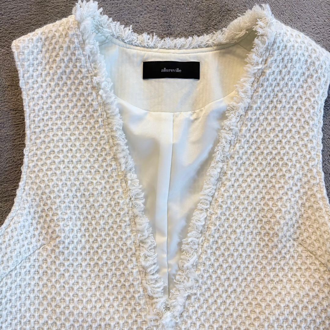 美品✨アルアバイル ツイード ベスト フリンジ Vネック エンブレムボタン