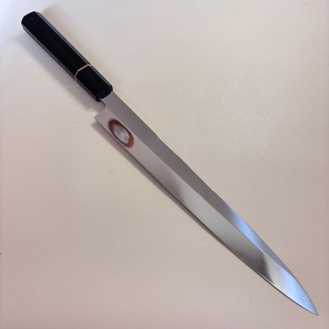 【鞘付き】 270mm柳刃包丁 鏡面　黒檀水牛八角柄 全鋼 和包丁'ᘲ