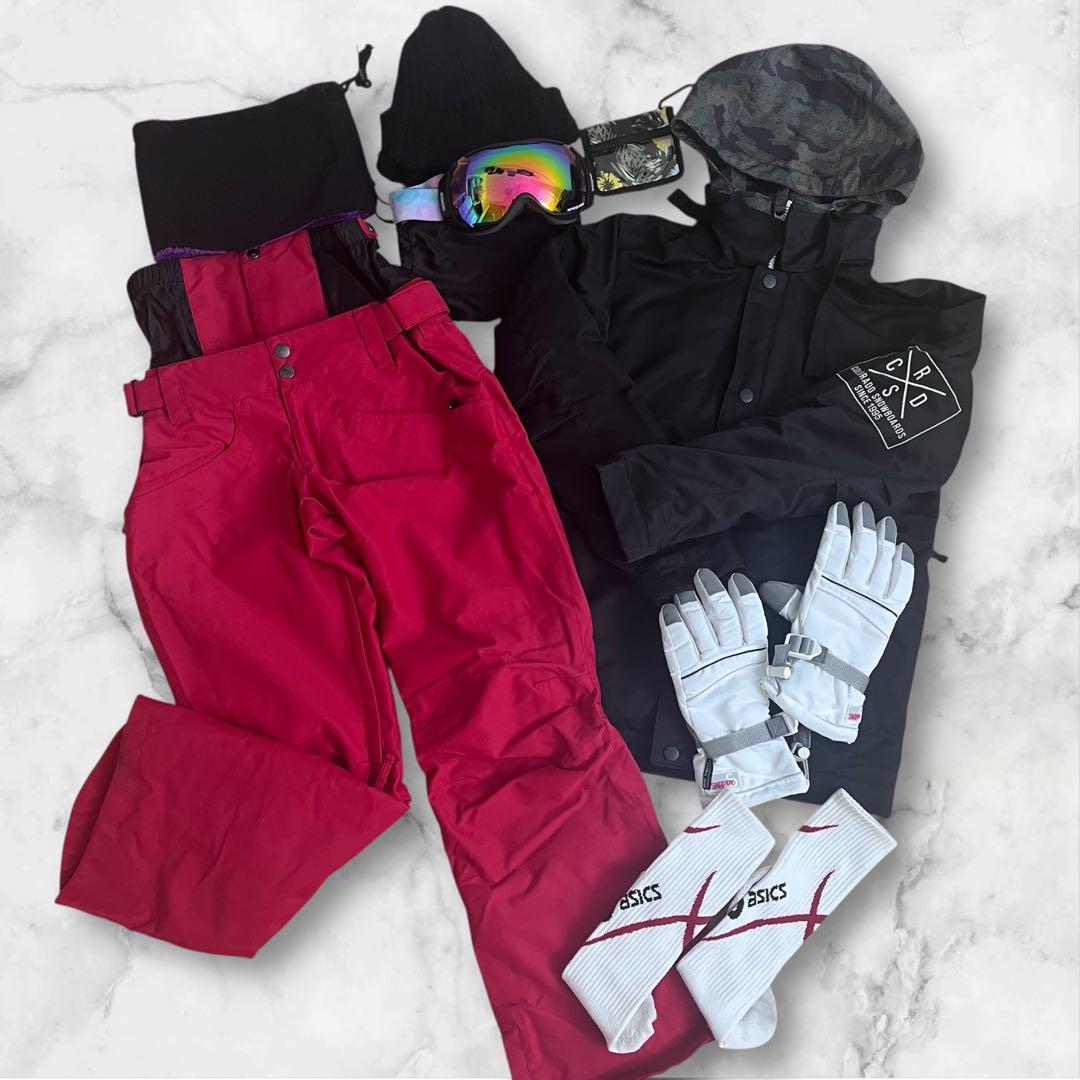 スノボ スキー ウェア 8点セット ニット帽 ネックウォーマー ゴーグル 手袋