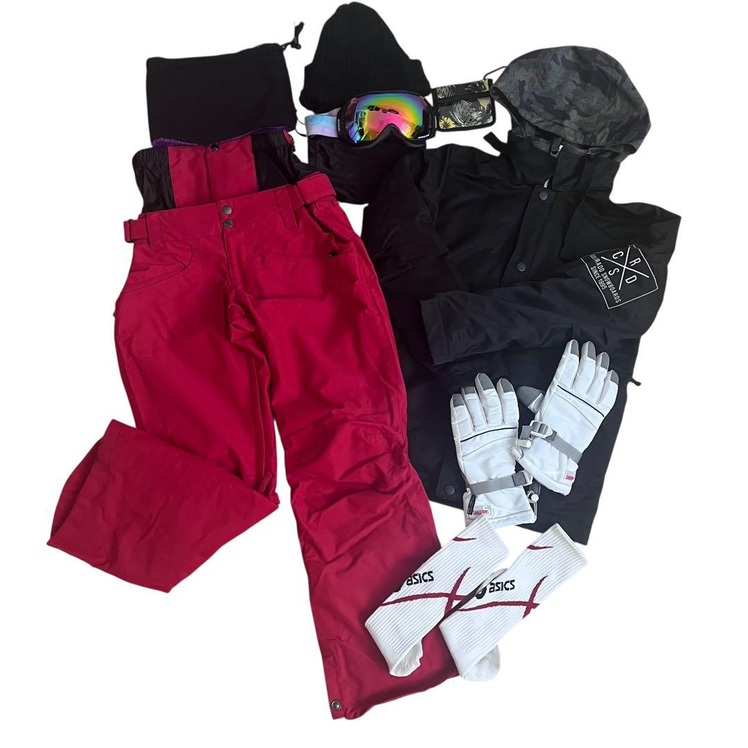 スノボ スキー ウェア 8点セット ニット帽 ネックウォーマー ゴーグル 手袋