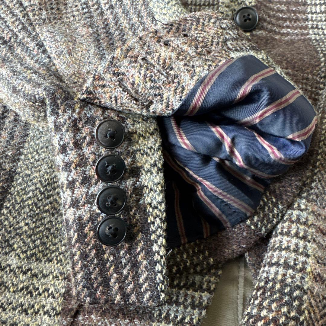 美品 ハリスツイード ヘリンボーン パッチワーク チェック テーラードジャケット