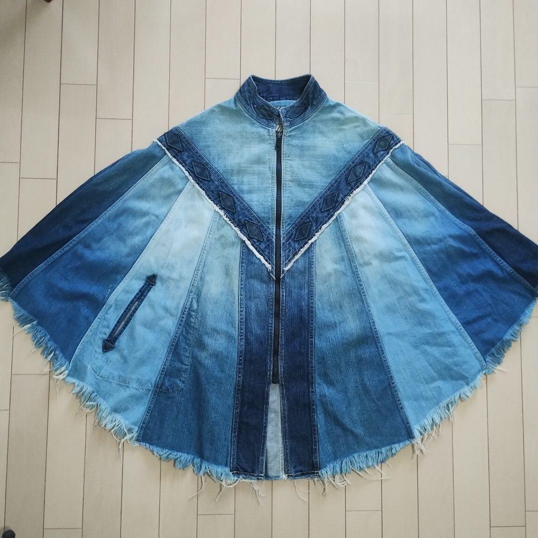 最終値下！BLUEBLUEブルーブルー藍染グラデーションデニムポンチョ馬聖林公司