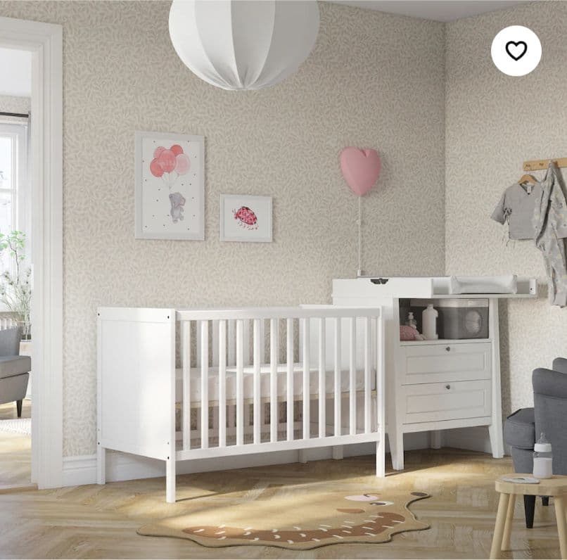 グレー 木製ベビーベッド IKEA SUNDVIK ズンドヴィーク　マットレス付