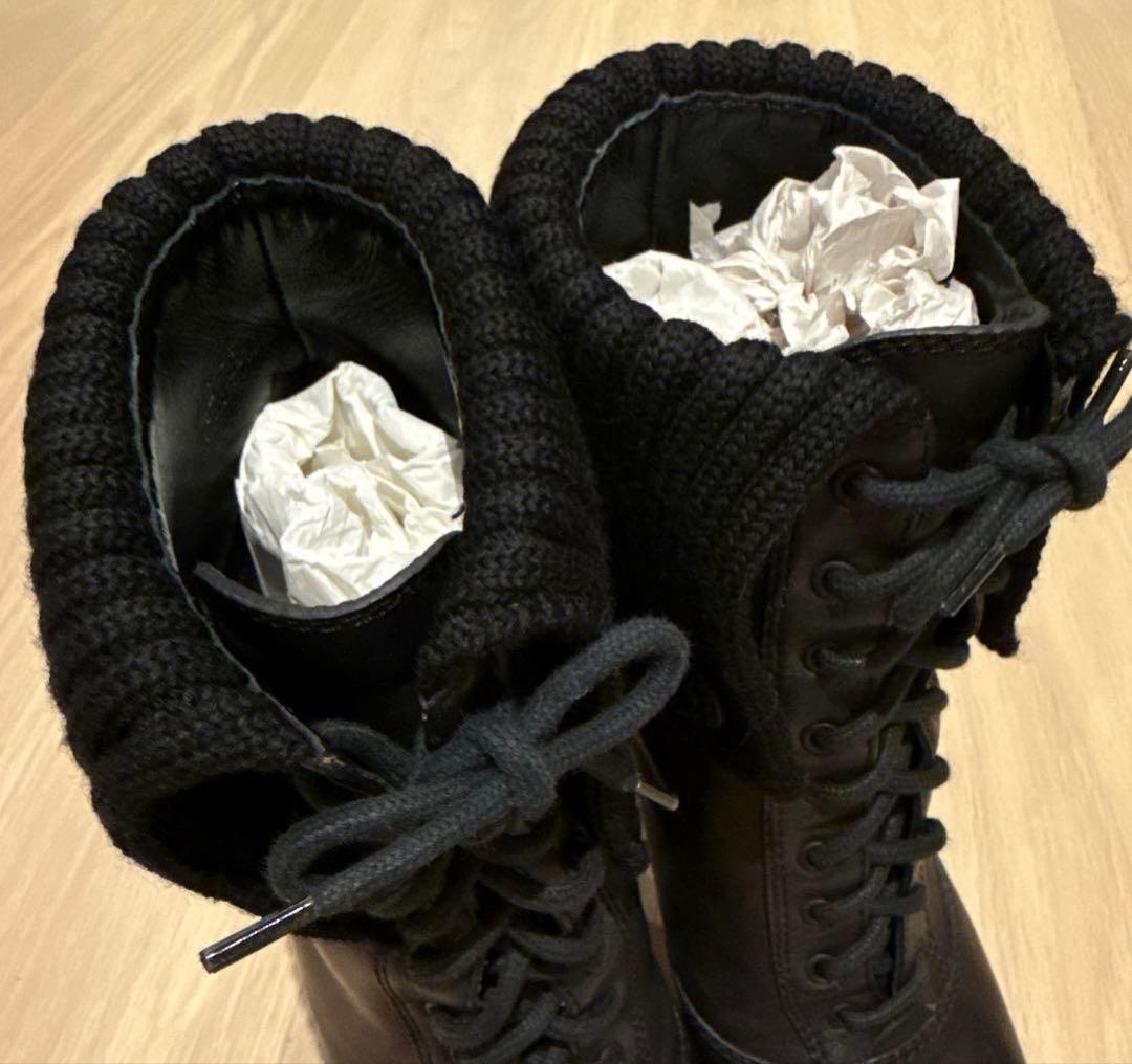 GUCCI レディース　ショートブーツ　レザー&ニット　ブラック　36.5