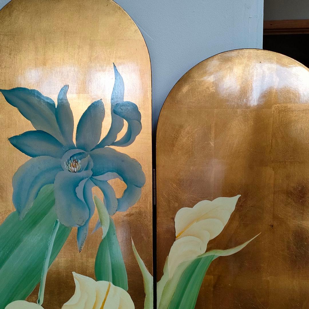 荘厳 屏風 4連 パーテーション 表裏別デザイン 仕切り 四つ折り和風アジアン