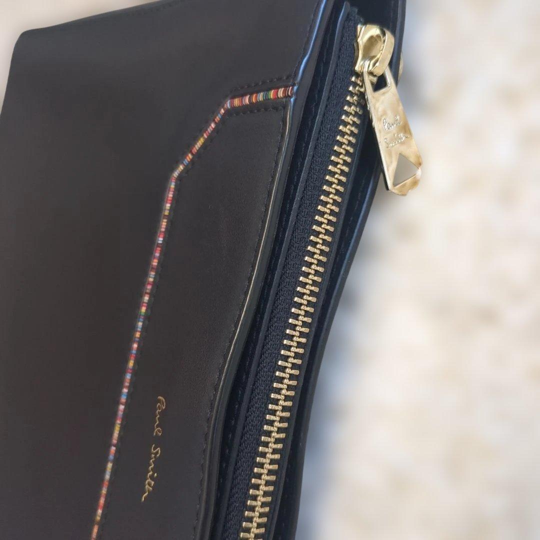 ポールスミス インセットマルチストライプ ショルダーバッグ 2way 黒 本革