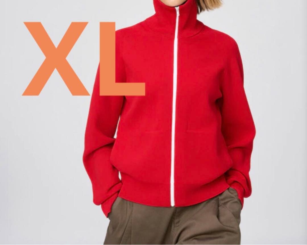 ユニクロC　ミラノリブフルジップカーディガン XL レッド　③