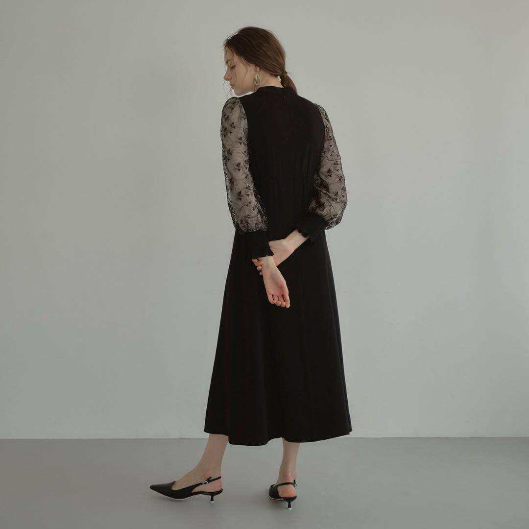 ANDRESD アンドレスド スリーブエンブロイダリードレス ブラック L