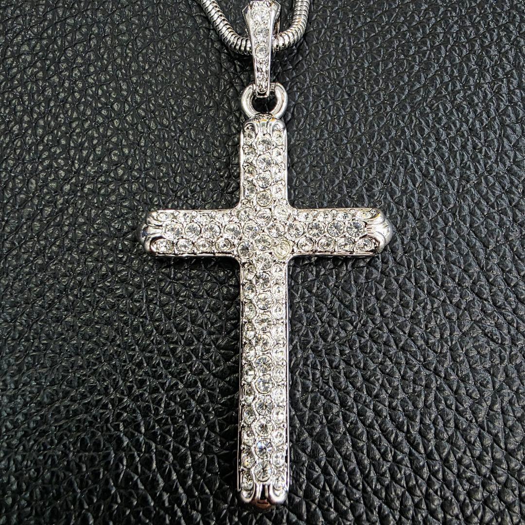 美品✨スワロフスキー ネックレス クロス 十字架 パヴェ クリスタル 大ぶり✨