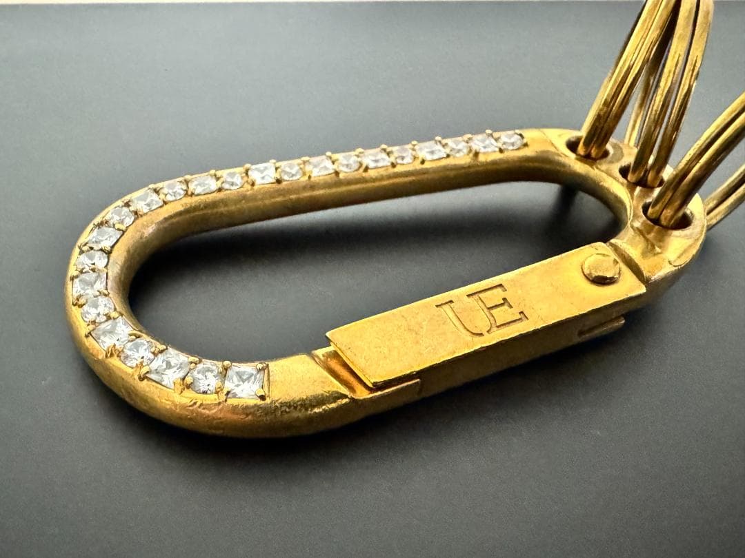 ゴールド ストーン付き カラビナ型キーリング