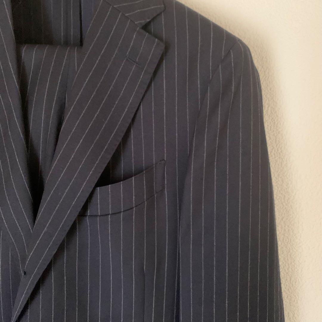 LARDINI シングルスーツ 866AQ ストライプ ウール ネイビー 46