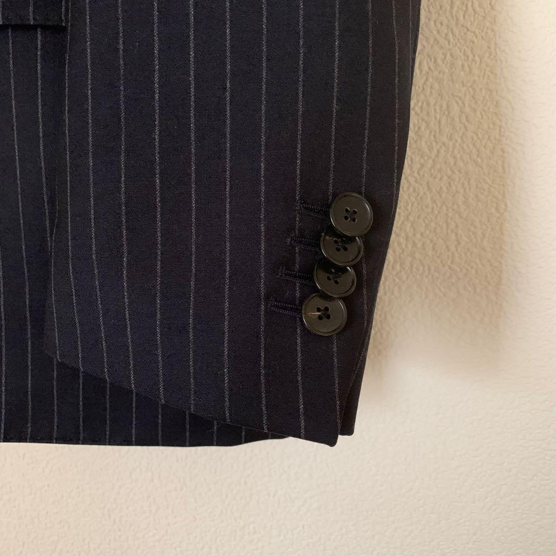 LARDINI シングルスーツ 866AQ ストライプ ウール ネイビー 46