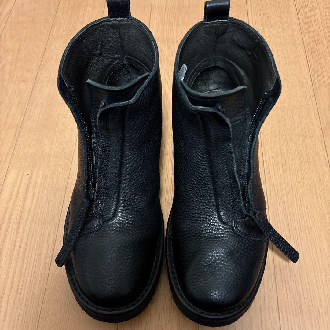 SAYA 23cm 本革 レザー ショートブーツ 黒 サイドジップ 日本製