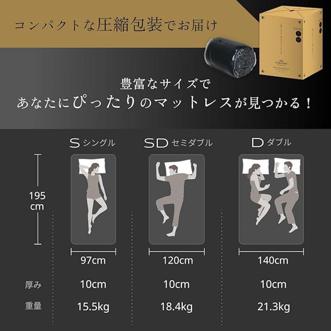 GOKUMIN マットレス 三つ折り シングル 硬め　10cm 70D 300N
