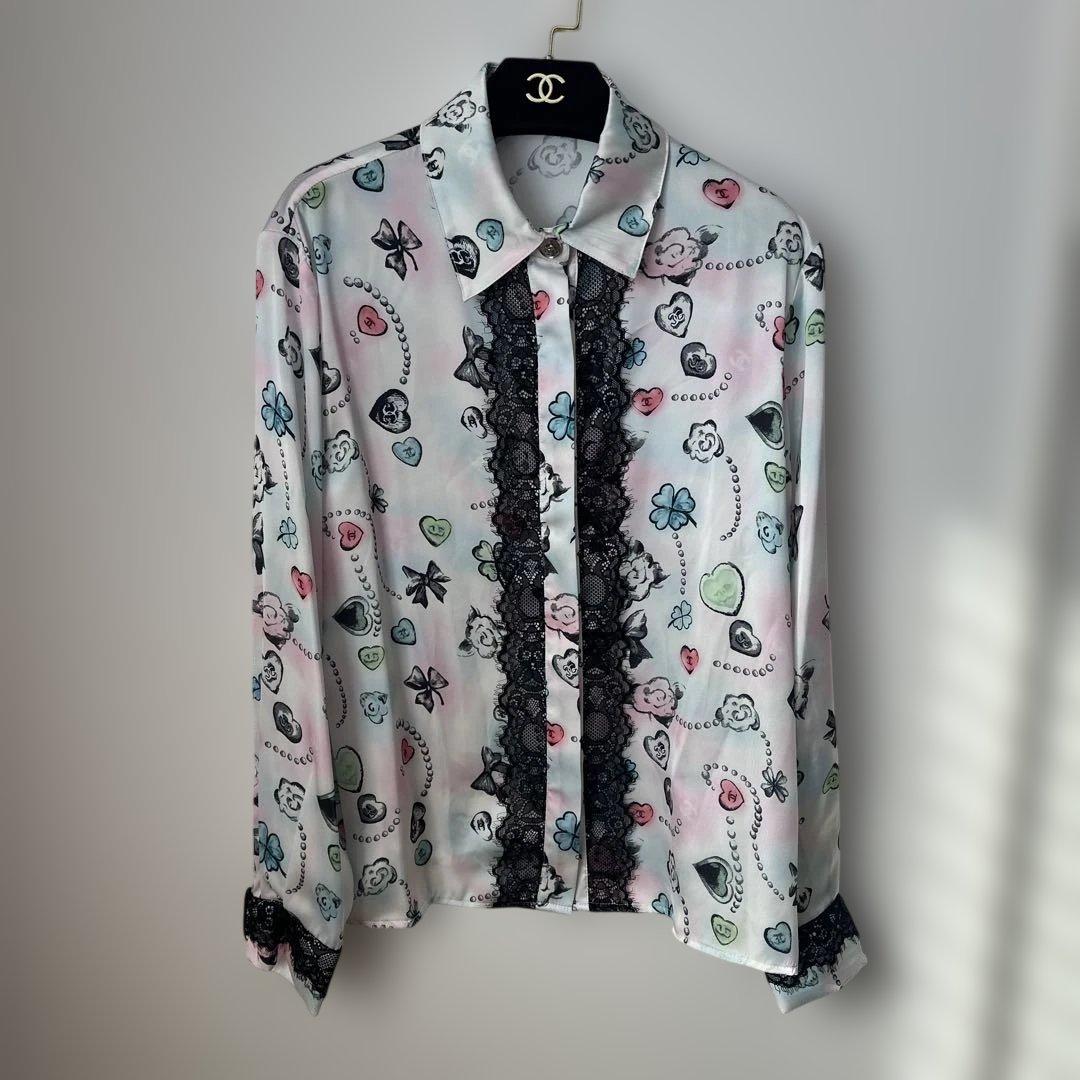 シャネル 花柄プリント 長袖シャツ
