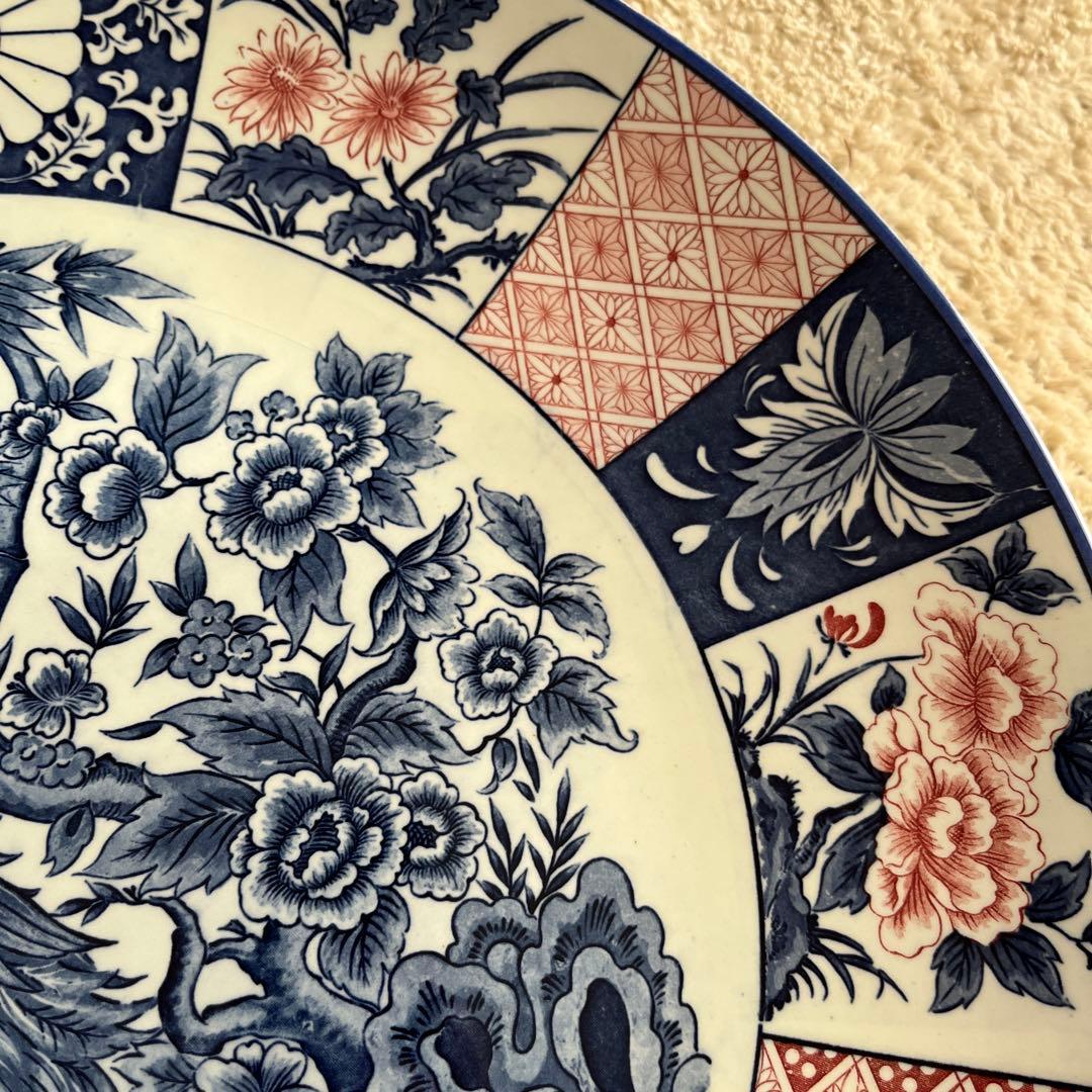 【新品 縁起物 ノベルティ】萬古窯 富永陶園 孔雀 大皿 尺ニ皿 新牡丹花鳥