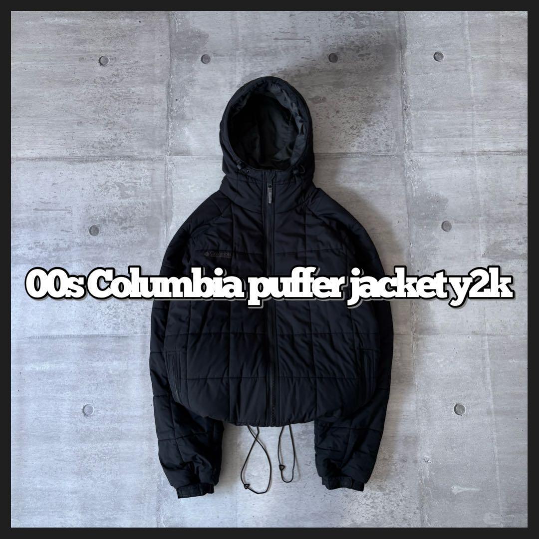 00s Columbia フーデッド パフジャケット ドローコード y2k 黒