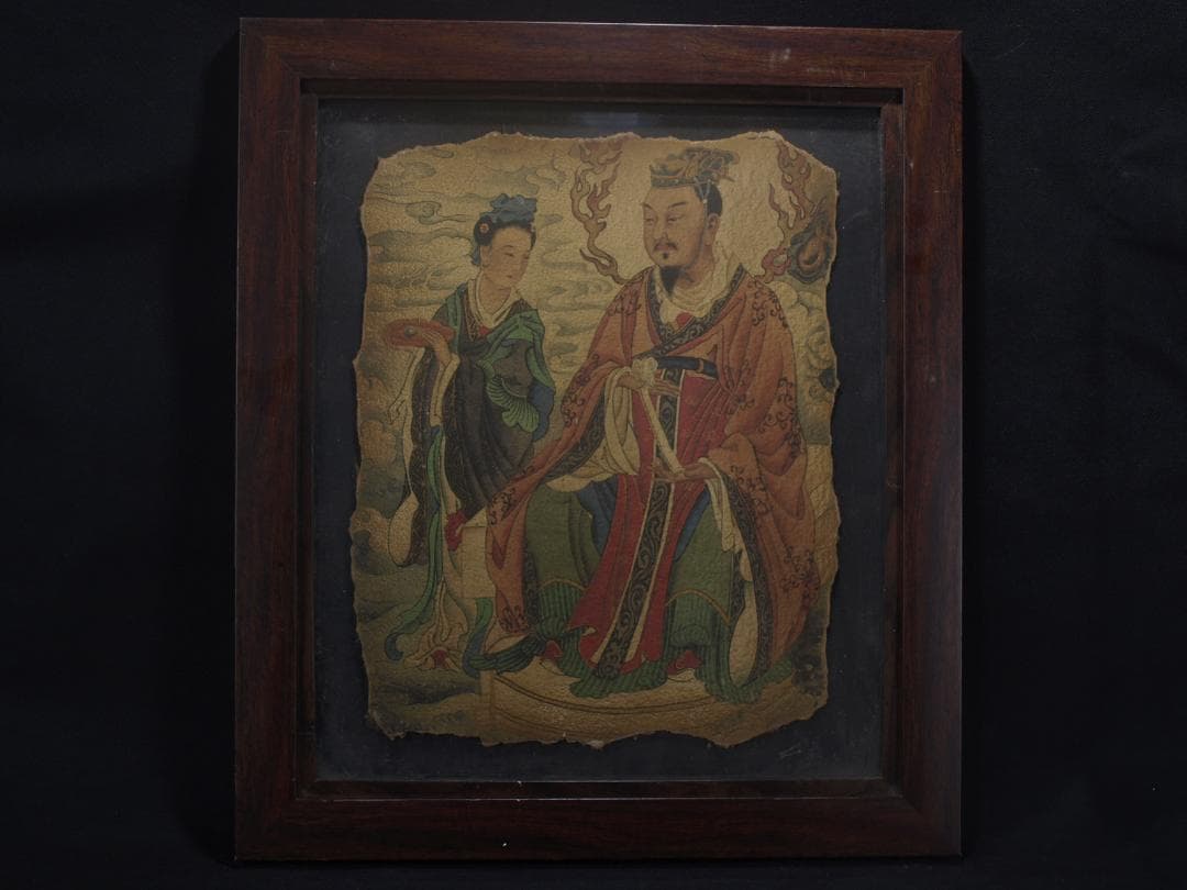 古民家整理品　中国唐時代敦煌莫高窟壁画 彩絵人物像 AK1823A6-4