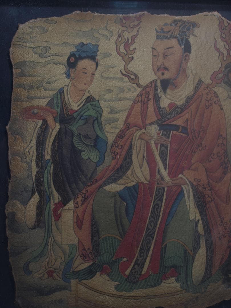 古民家整理品　中国唐時代敦煌莫高窟壁画 彩絵人物像 AK1823A6-4