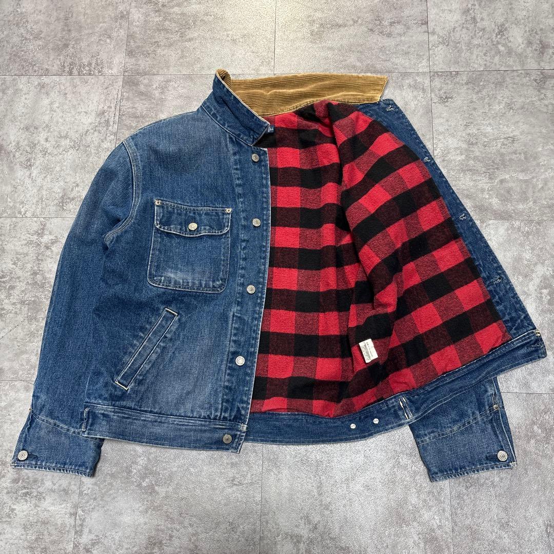 90s ラルフ　裏地赤ネル　XL 短丈ボックス　極上の色落ち　アタリ　襟コーズ