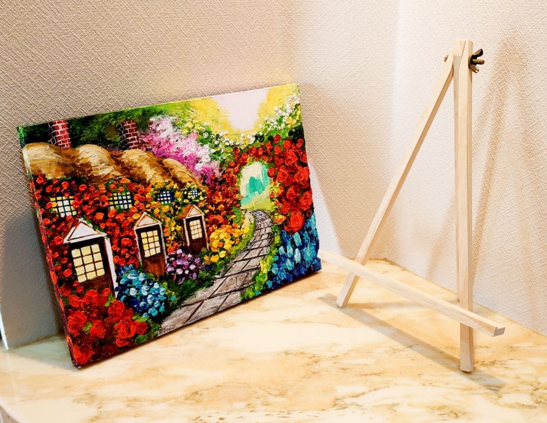 油絵 絵画【花の住宅】