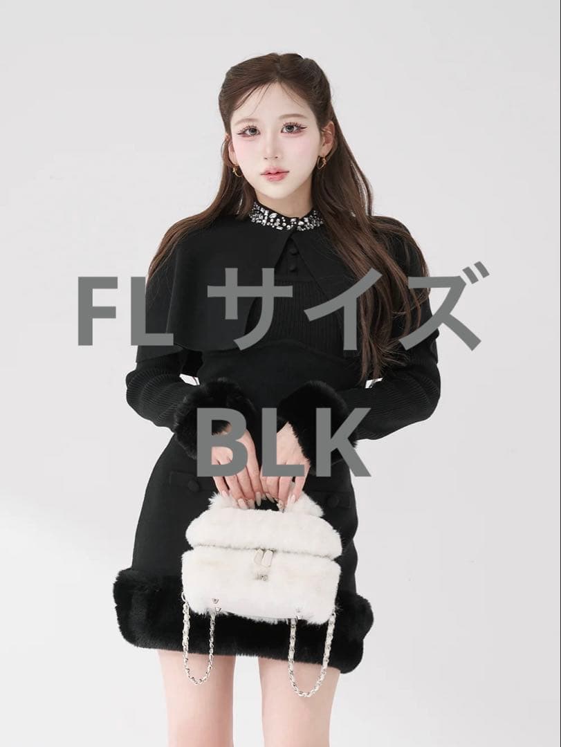 Darich ビジューケープニットミニワンピース BLK FL