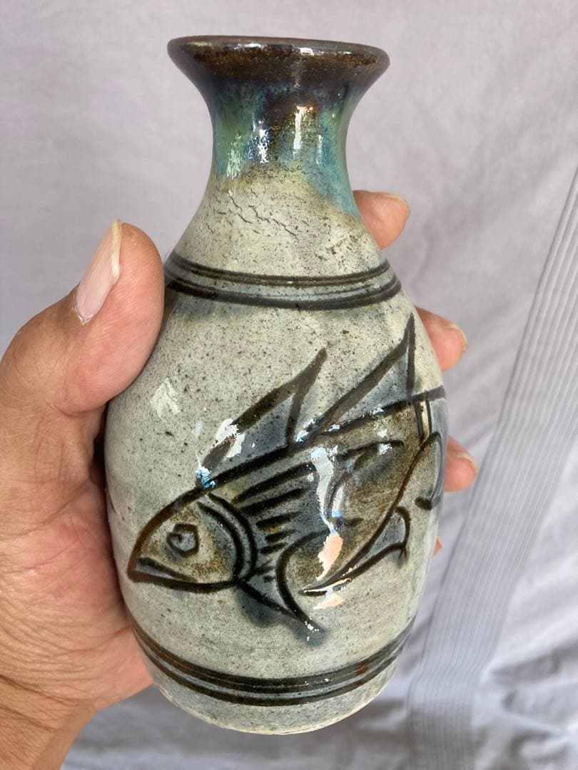 金城次郎 人間国宝 魚紋徳利 酒器 やちむん 琉球 読谷