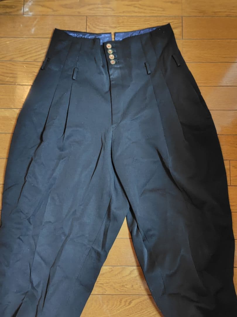 ハイウエストボンタン、年代物中古変形型学生ズボン　胴釦4個