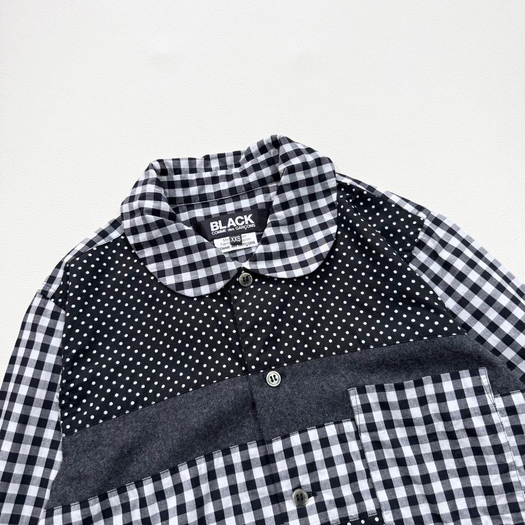 美品　ブラックコムデギャルソン　ラウンドカラー　パッチワーク　チェック　ドット