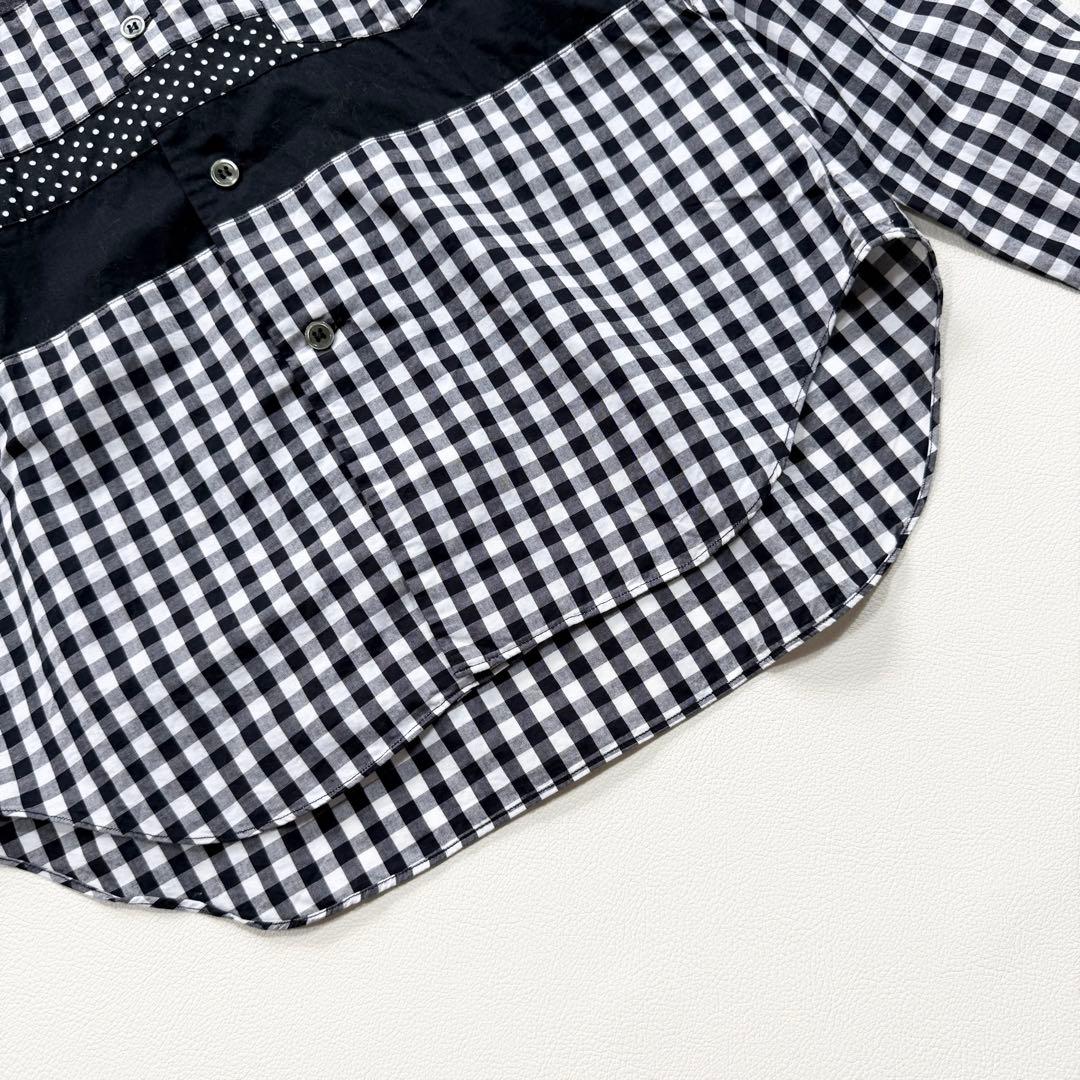 美品　ブラックコムデギャルソン　ラウンドカラー　パッチワーク　チェック　ドット