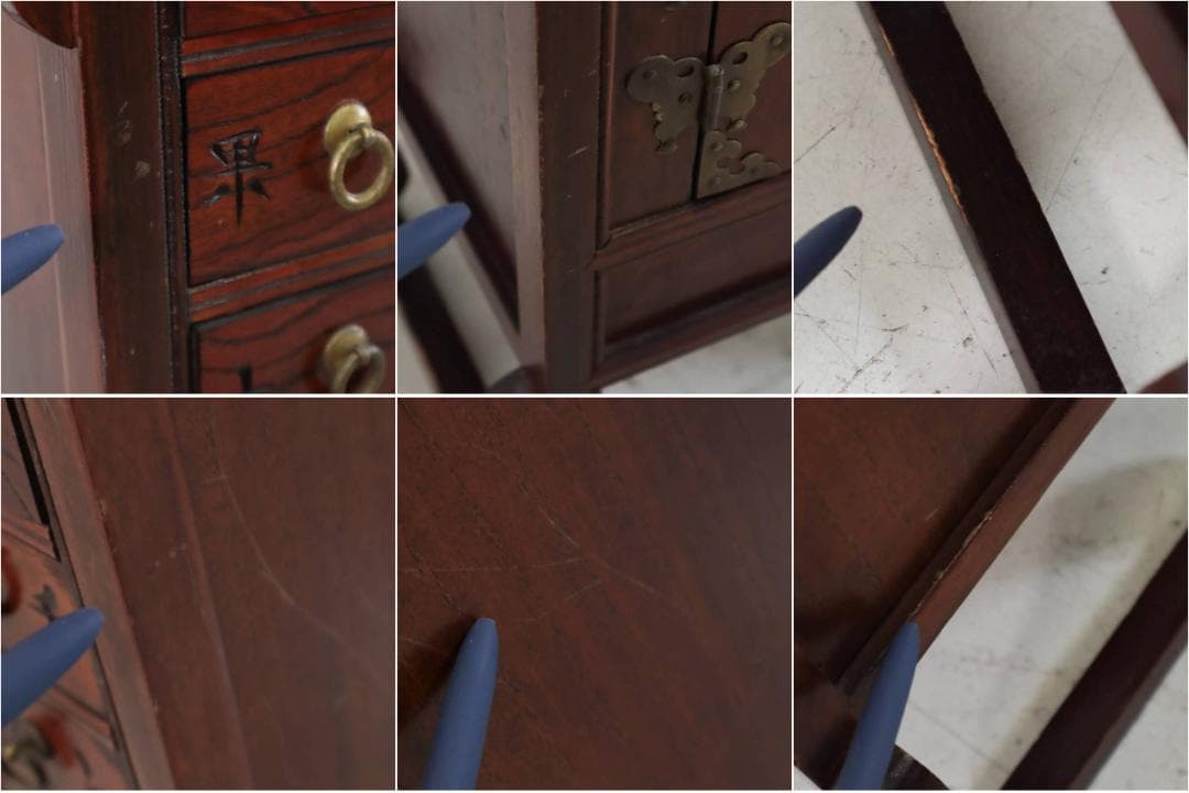 李朝家具 魚錠前付き 彫文字 ヤクジャン 薬箪笥 小引き出し 韓国朝鮮 古民具