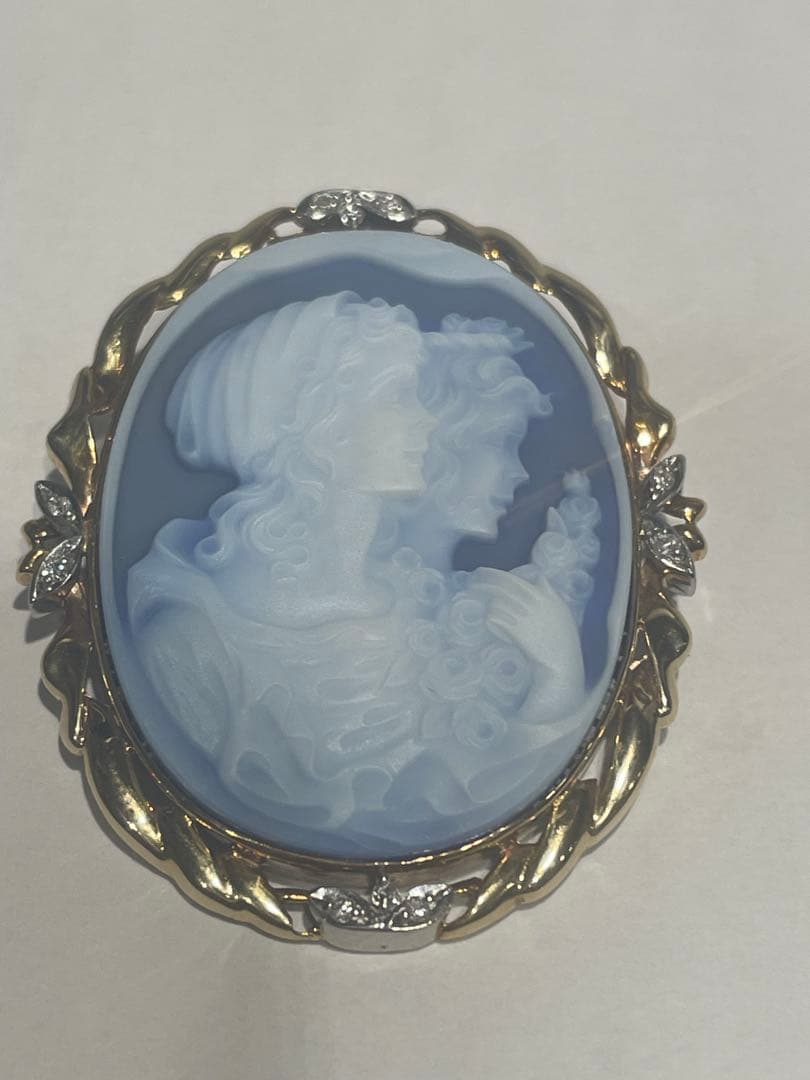 美品k18　金pt900ストーンカメオ　ブローチ＆ペンダントトップ兼用　メノウ