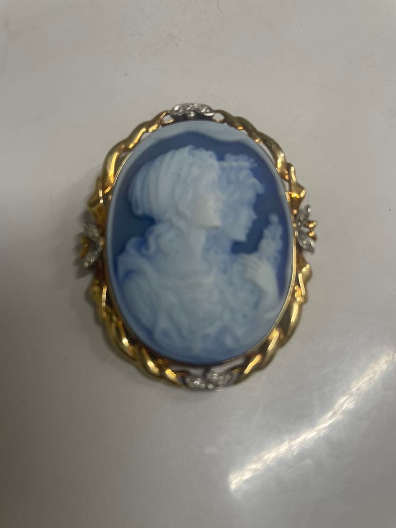 美品k18　金pt900ストーンカメオ　ブローチ＆ペンダントトップ兼用　メノウ