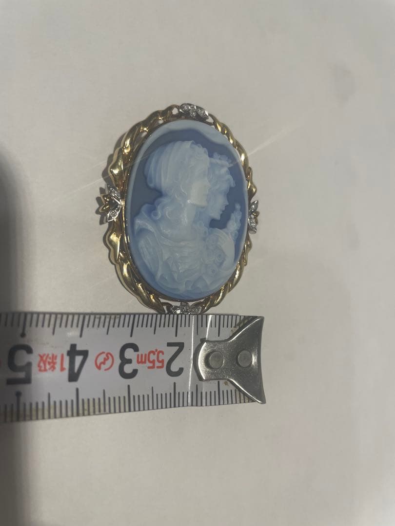美品k18　金pt900ストーンカメオ　ブローチ＆ペンダントトップ兼用　メノウ