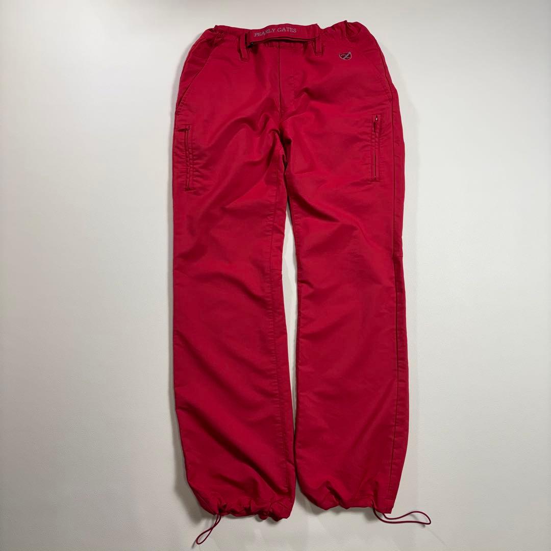 PEARLY GATES ロゴ刺繍 ゴルフパンツ 赤 5 裾ドローコード