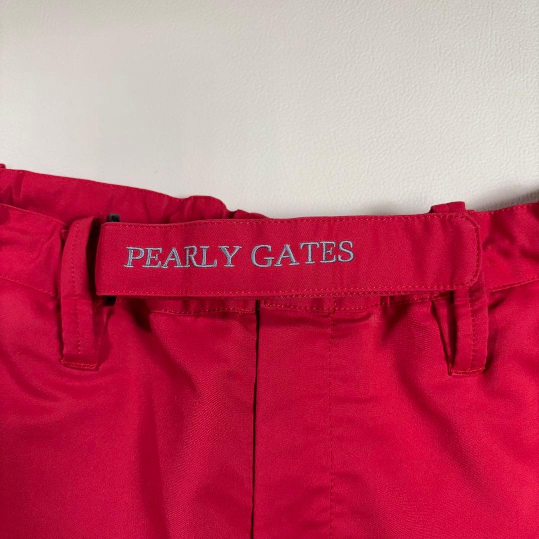 PEARLY GATES ロゴ刺繍 ゴルフパンツ 赤 5 裾ドローコード