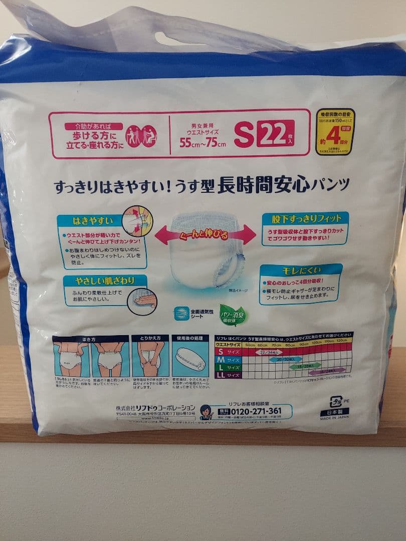 リフレ はくパンツ　薄型　長時間安心 S22 4パックセット