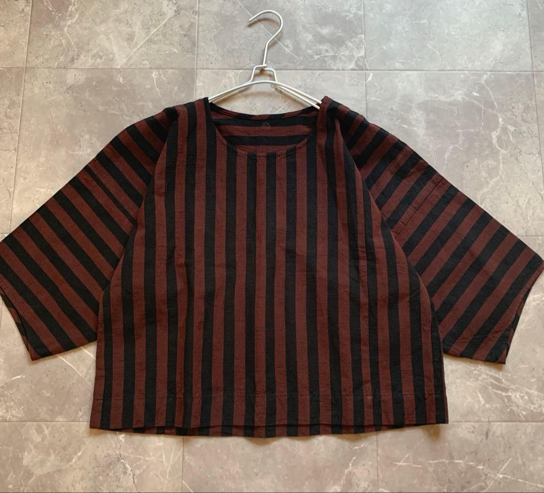 ヤンマ産業　YAMMA 会津木綿ブラウス　エンジ　背中タック　ゆったり