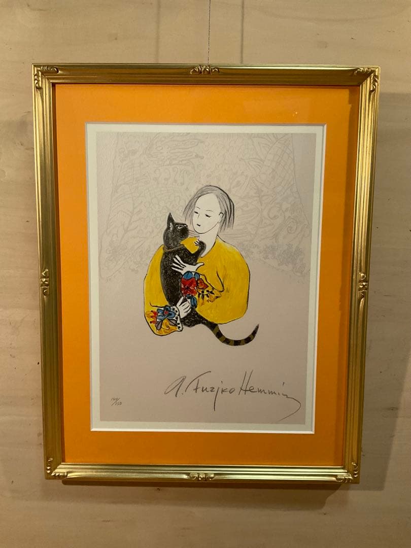 フジ子・ヘミング　「迷い込んだ猫・くりくり」シルクスクリーン　作品証明シール有り