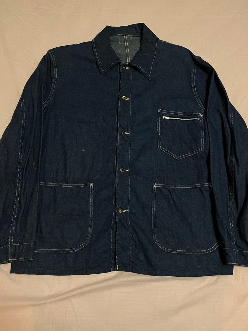 レア　ビンテージ カバーオール ピンロックアルミジップ 濃紺