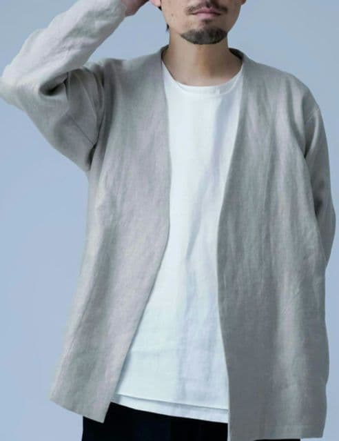 wafu ヘリンボーン織りリネン　ノーカラージャケット