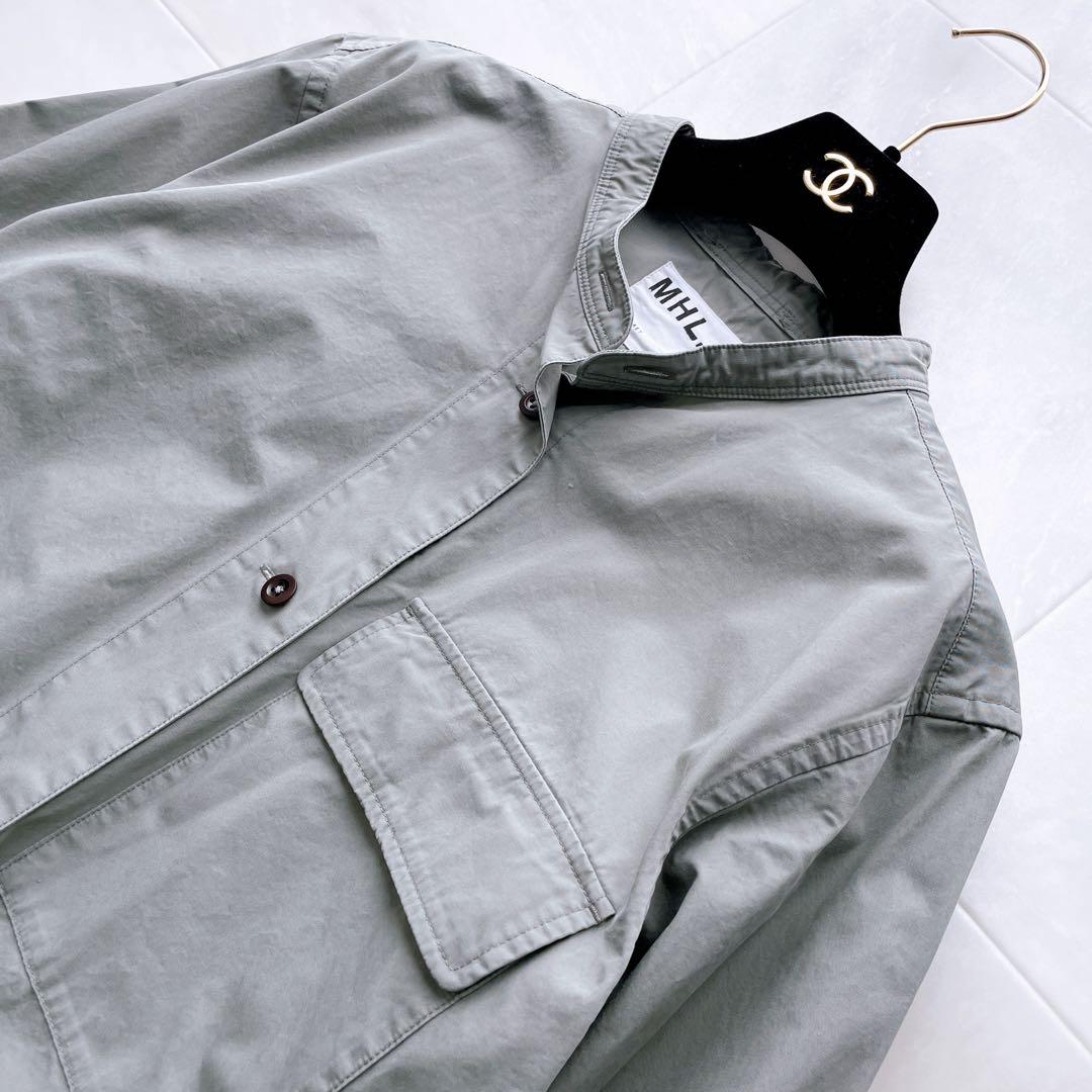 美品✨MHL. DRY COTTON POPLIN シャツワンピース セージⅠ