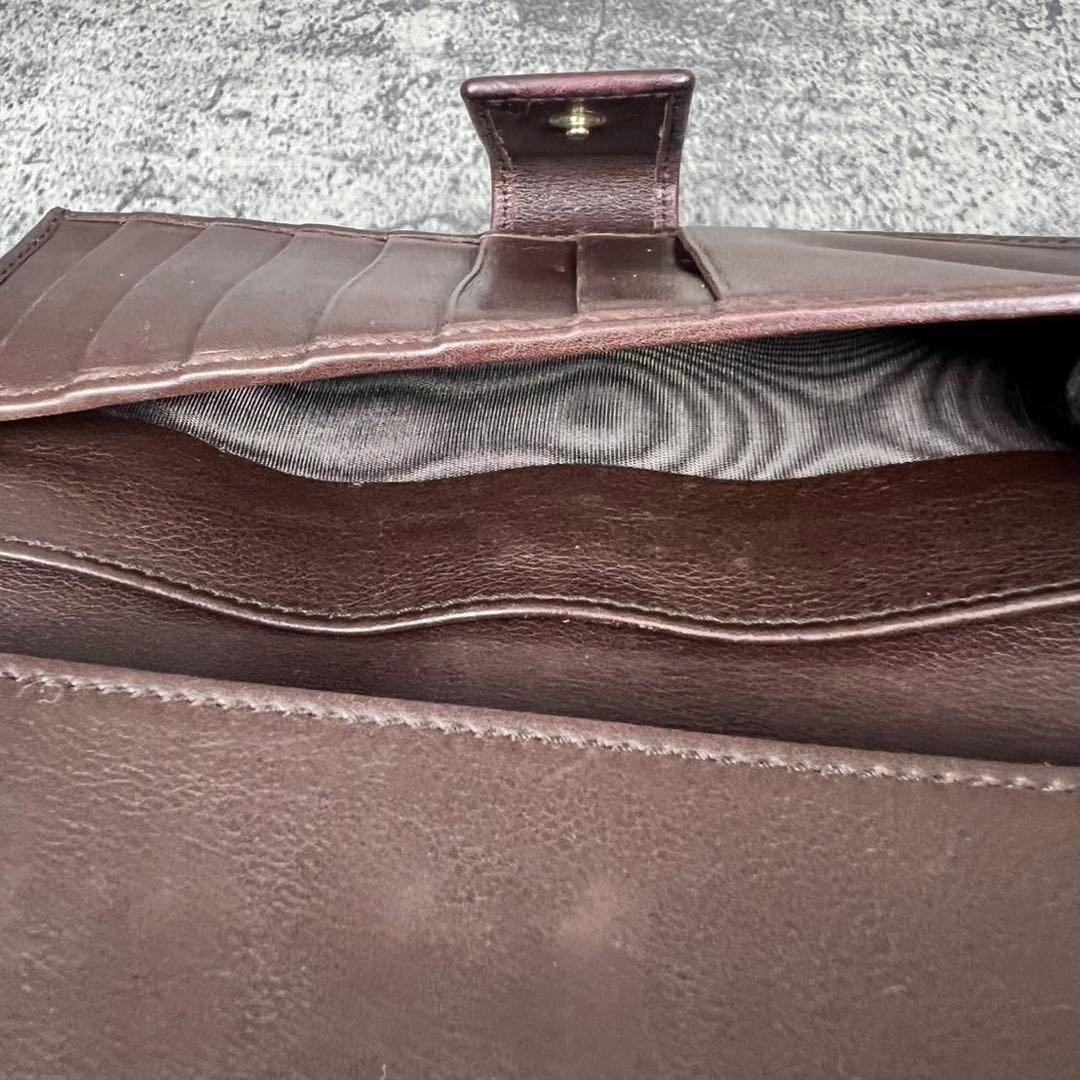 GUCCI GGシマ レザー リボン 二つ折り長財布 ブラウン Wホック