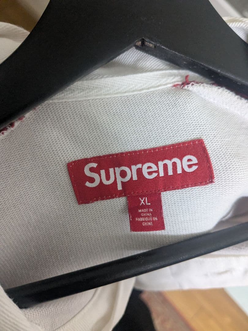 SUPREME 24/FW ラグビーシャツ XL ホワイト/レッド